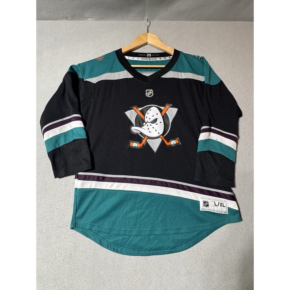 Rare Anaheim Ducks Silver Season 25th NHL Jersey Authentic Teal Black Youth L/XL
